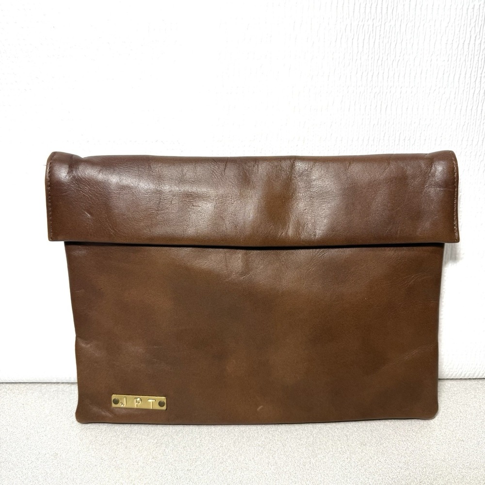 VINTAGE 1960s RUTH E SALTZ LEATHER CLUTCH BAG Brown 12" LONG (JPT) Tag